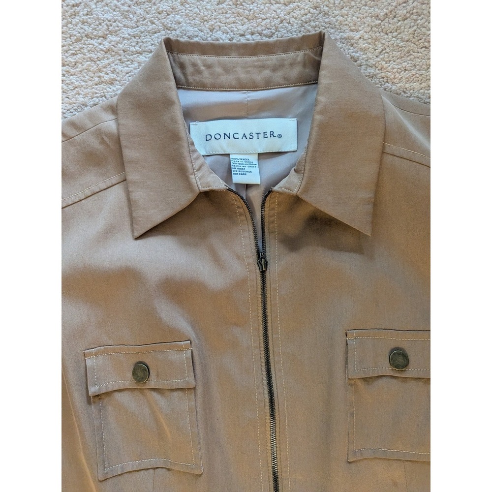 Doncaster Utility Vest Women's Size 14 Tan Khaki Full Zip 100% Tencel Sleeveless